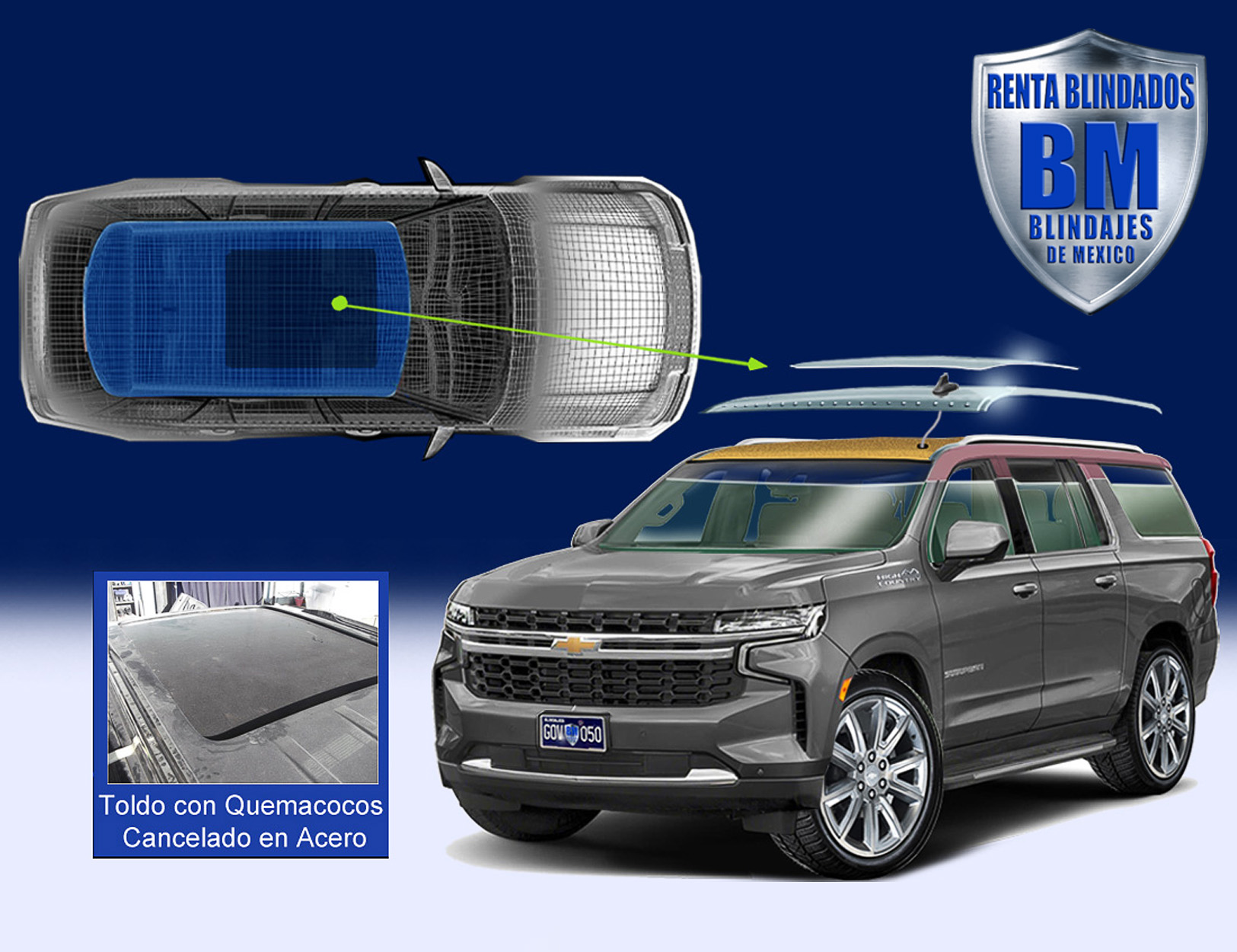 Toldo Quemacocos Cancelado en Acero balístico